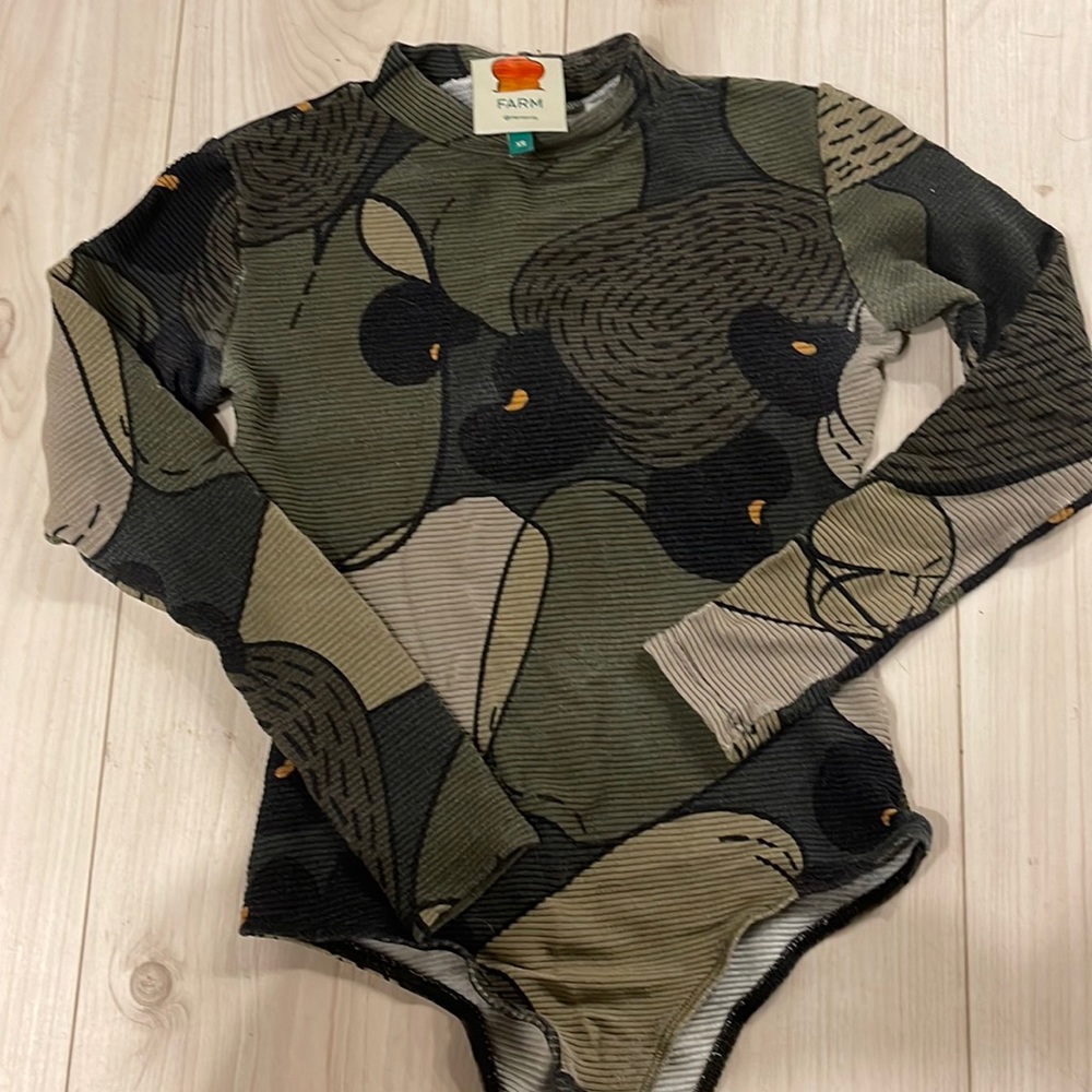 FARM Rio Olive Green Black Long Sleeve Bodysuit